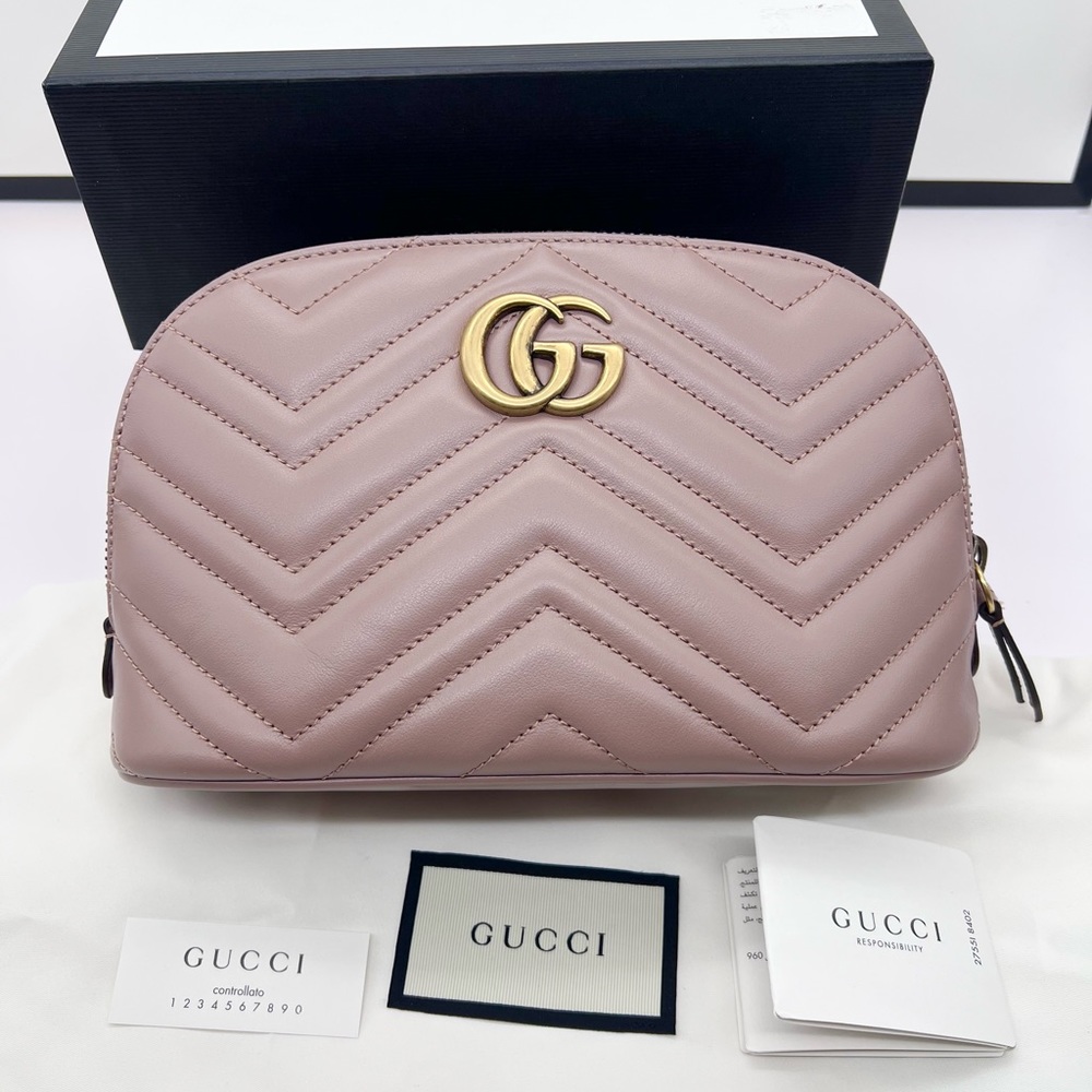 NEW Authentic Gucci Beige GG Marmont Matelasse Leather Cosmetic Pouch Bag - Picture 8 of 11